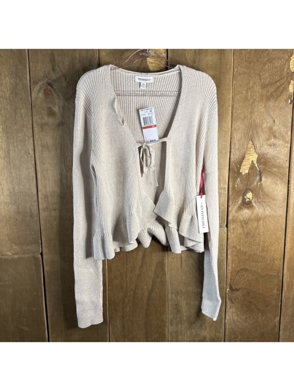 Freshman Cream Ruffled Tie-Front Women's Sweater